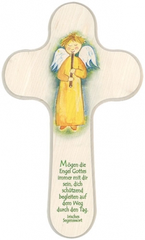 Holzkreuz 16x10x1 cm - Mögen die Engel Gottes...