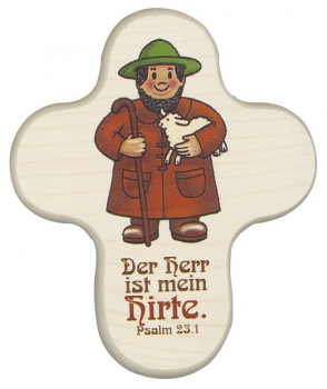 Holzkreuz 11 x 9 cm, rund - Hirte/Psalm 23