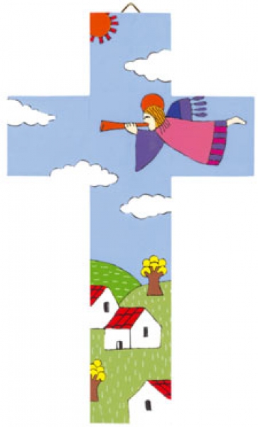 Kreuz El Salvador - Engel mit Trompete 20 cm